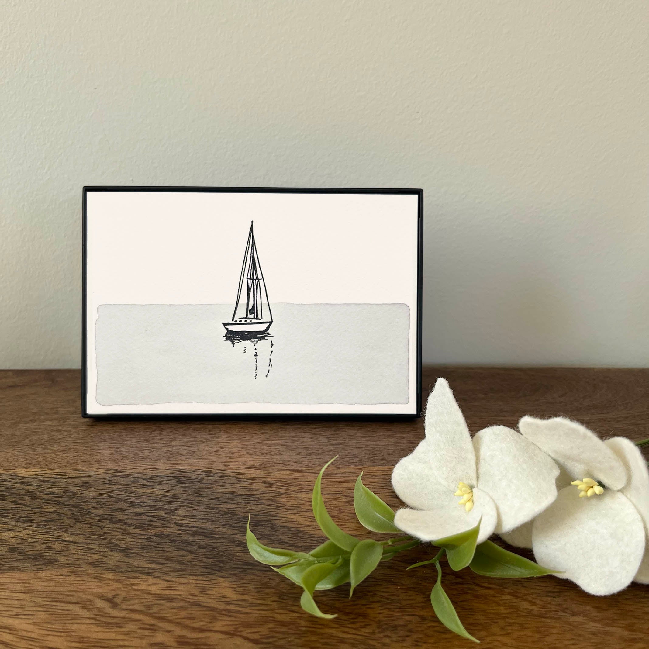 4 x 6" Horizontal Sailboat in Water II Artwork