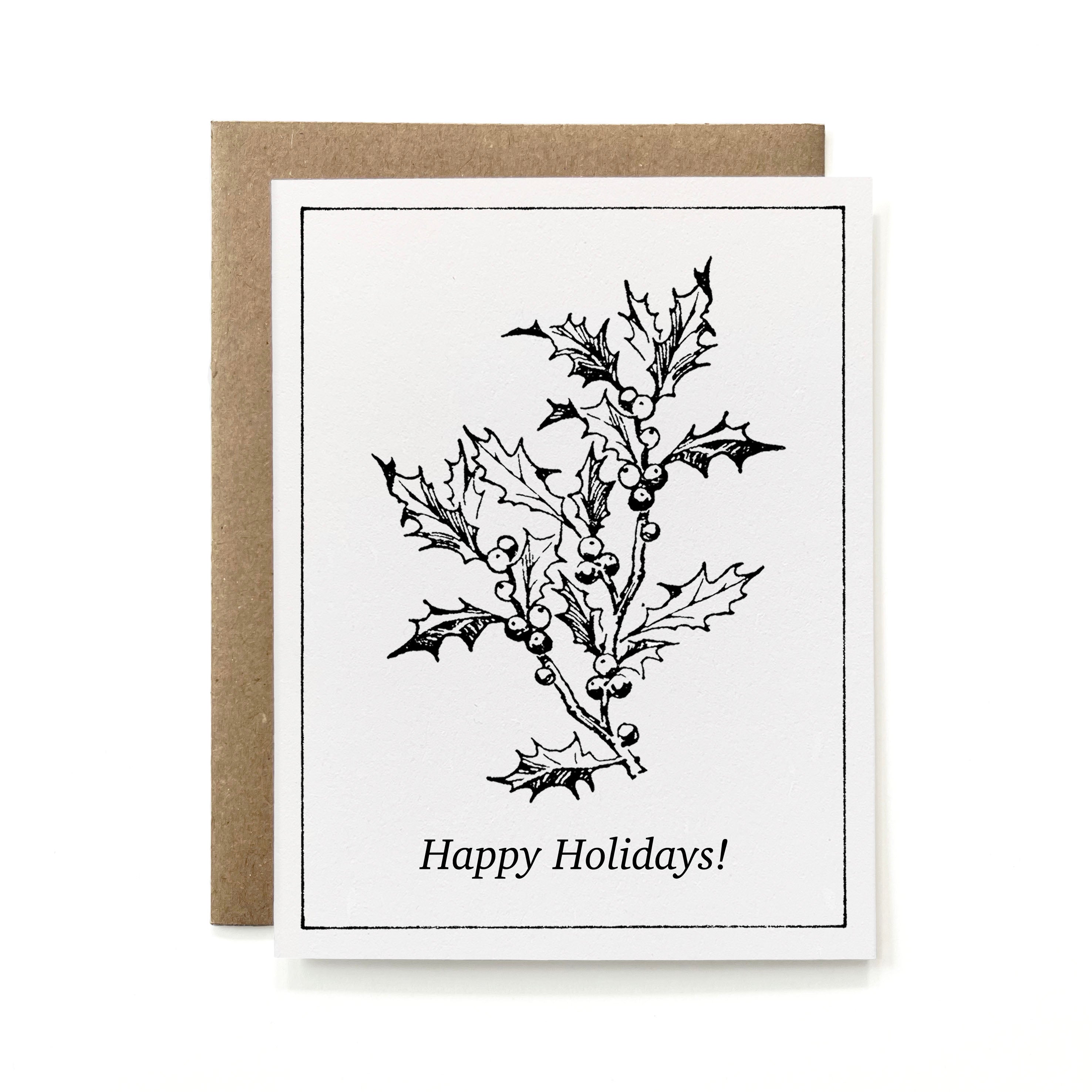 100% Recycled Happy Holidays Card - B&W Holly