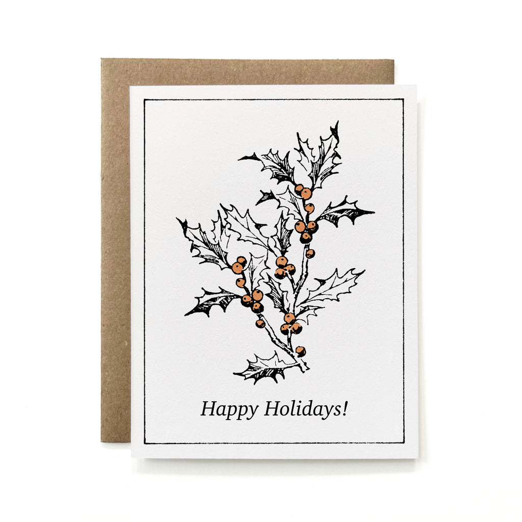 100% Recycled Happy Holidays Card - Painted Holly