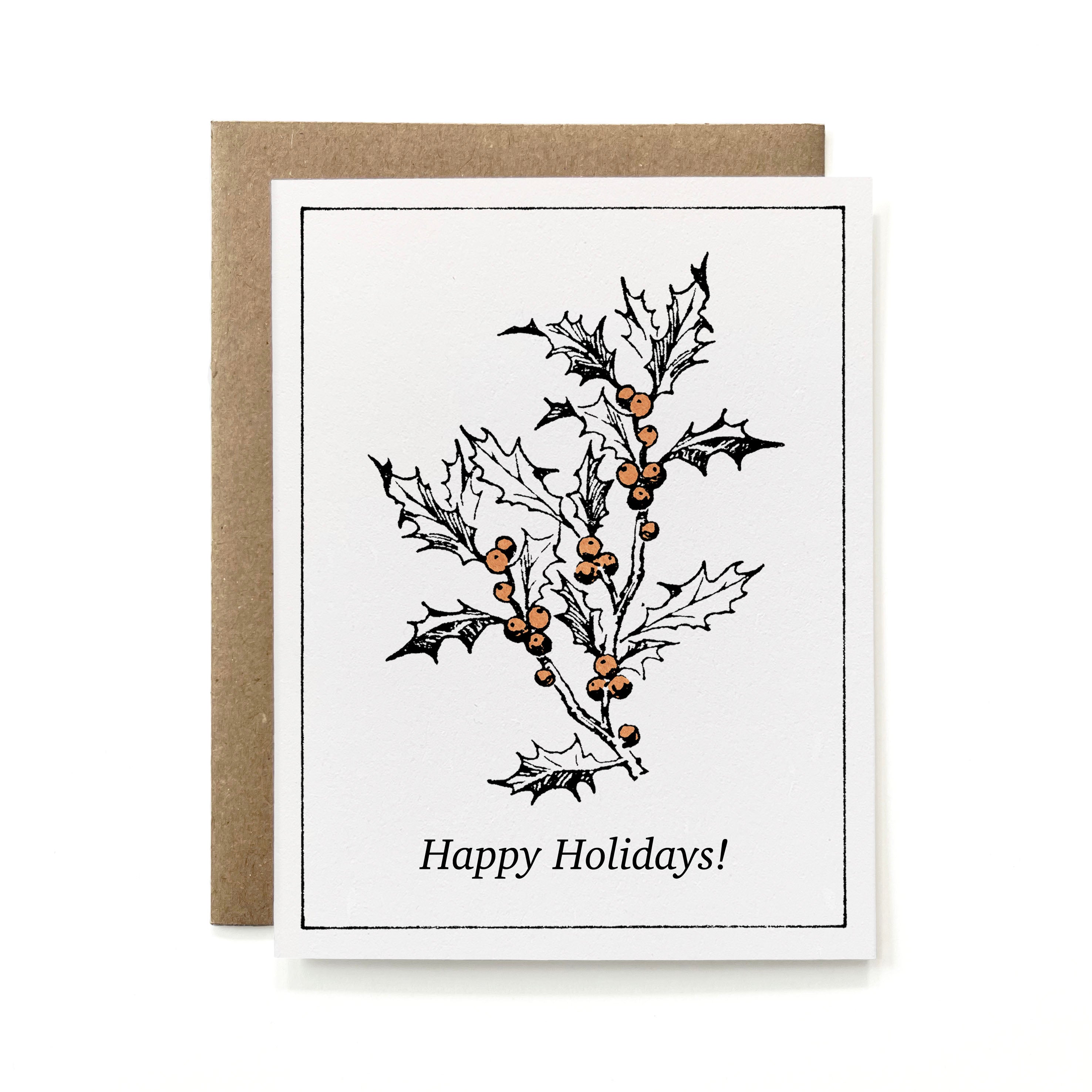 100% Recycled Happy Holidays Card - Painted Holly
