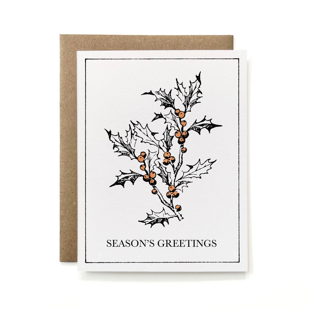 100% Recycled Season's Greetings Card - Painted Holly