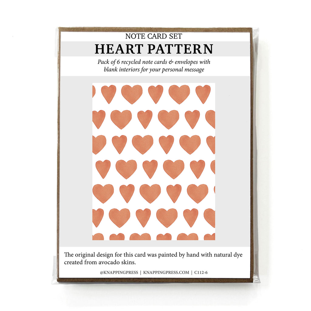 Set of 6 - 100% Recycled Note Cards - Heart Pattern