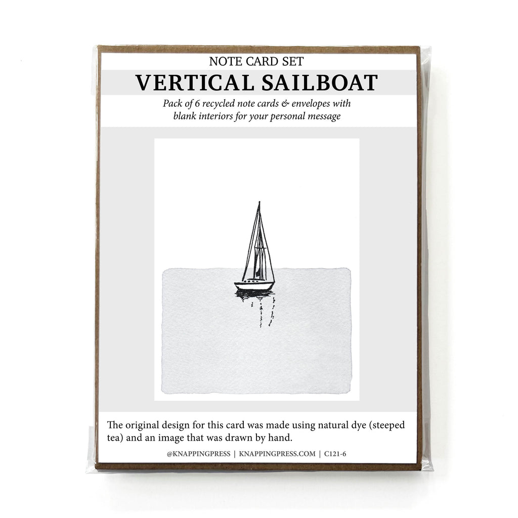 Set of 6 - 100% Recycled Note Cards - Vertical Sailboat