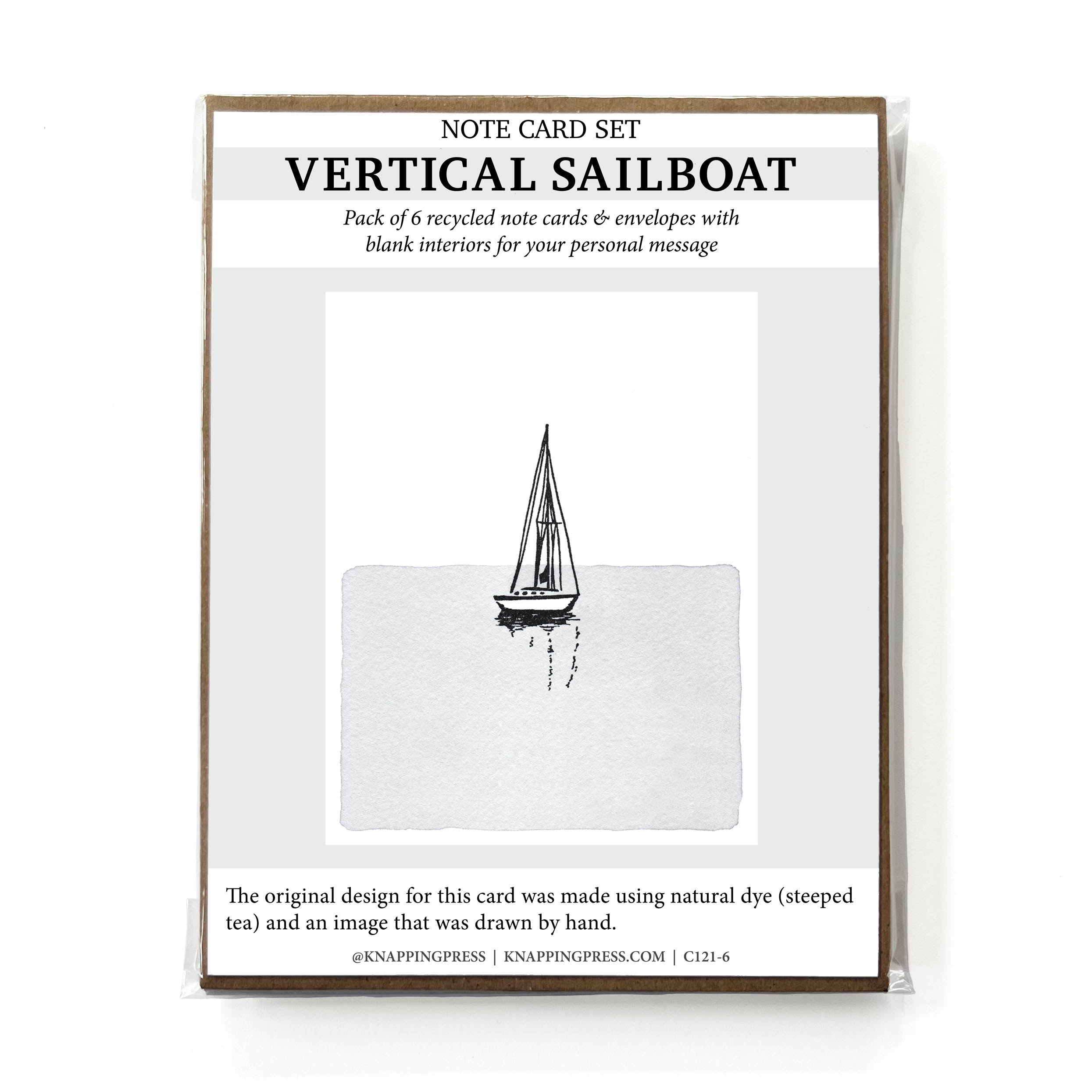 Set of 6 - 100% Recycled Note Cards - Vertical Sailboat