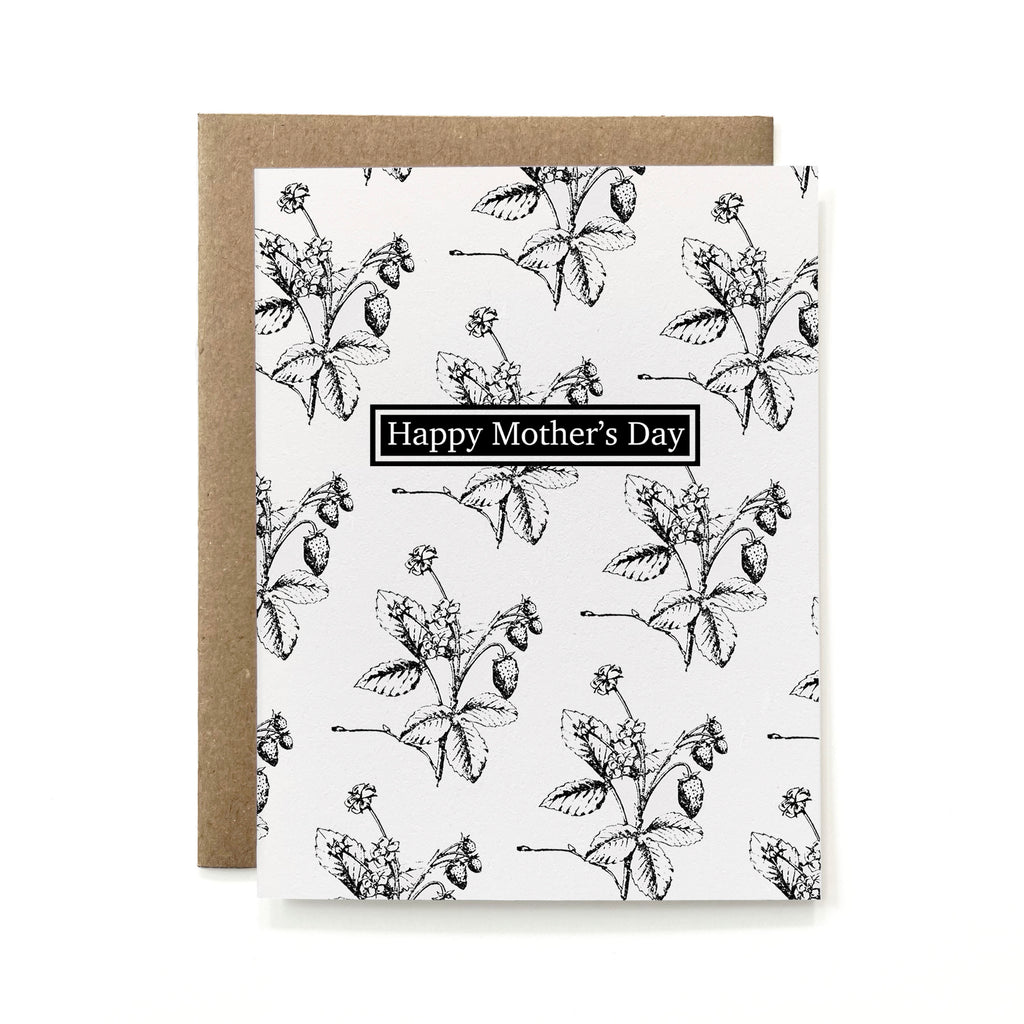 100% Recycled Botanical Mother's Day Card - B&W Strawberry