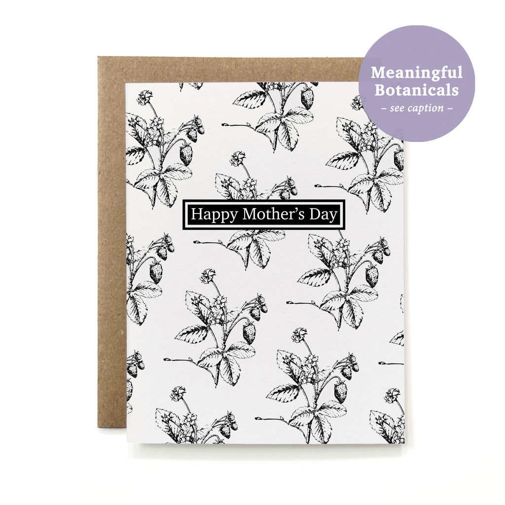 100% Recycled Botanical Mother's Day Card - B&W Strawberry