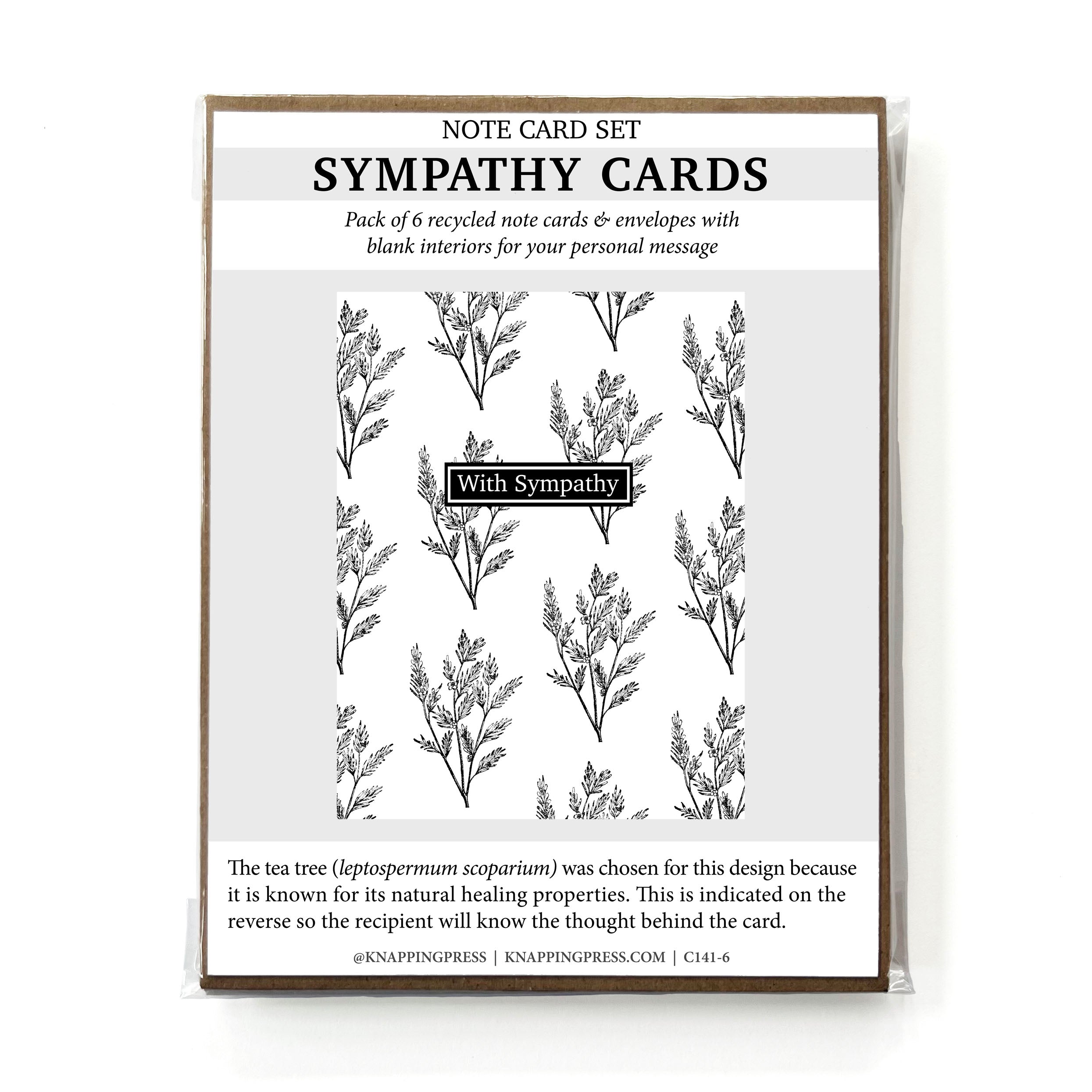 Set of 6 - 100% Recycled Sympathy Cards - Tea Tree