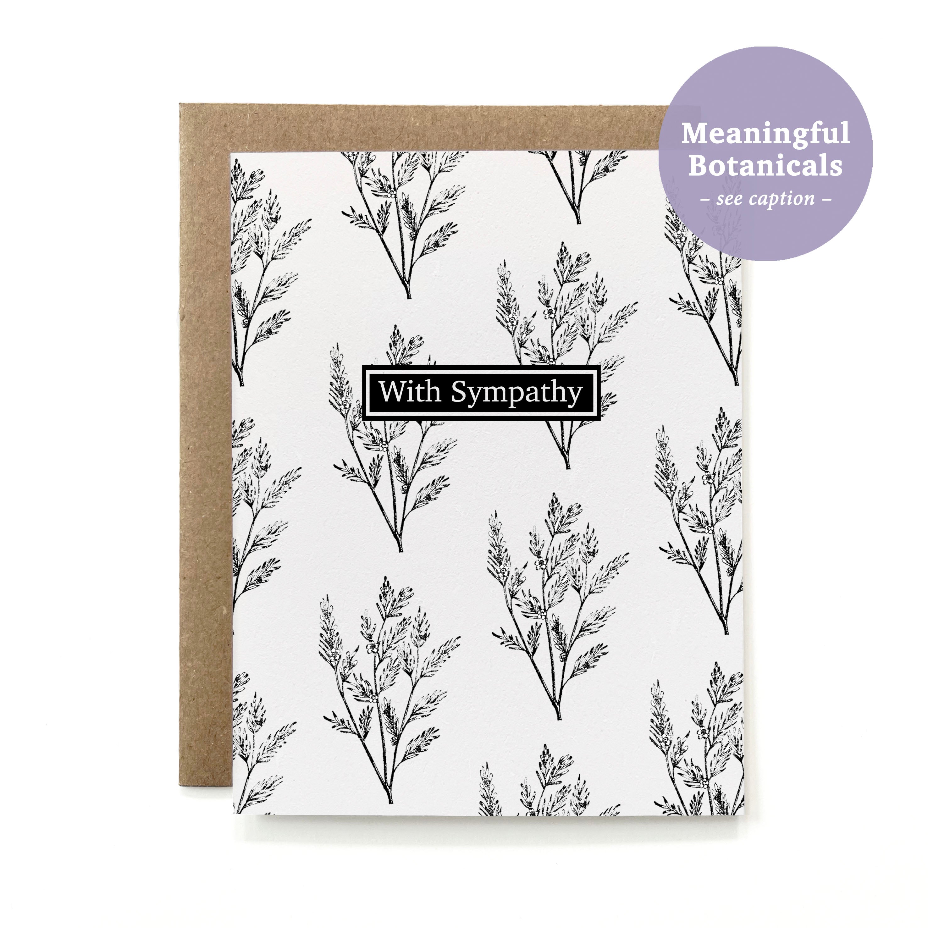 100% Recycled Botanical Sympathy Card - B&W Tea Tree