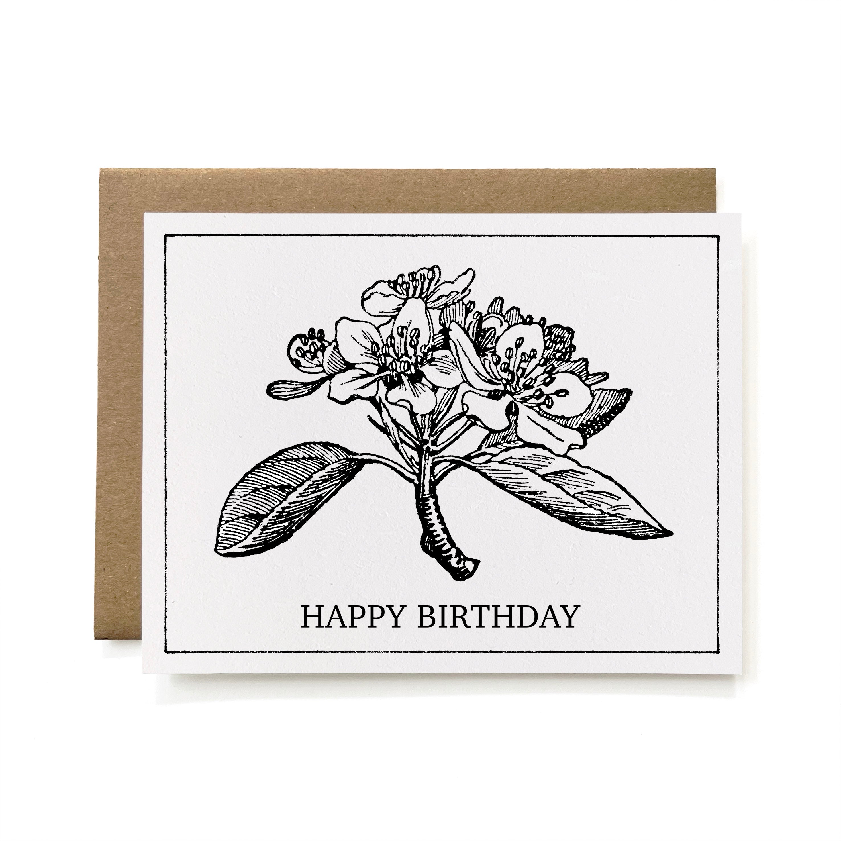 100% Recycled Botanical Birthday Card - B&W Pear Tree