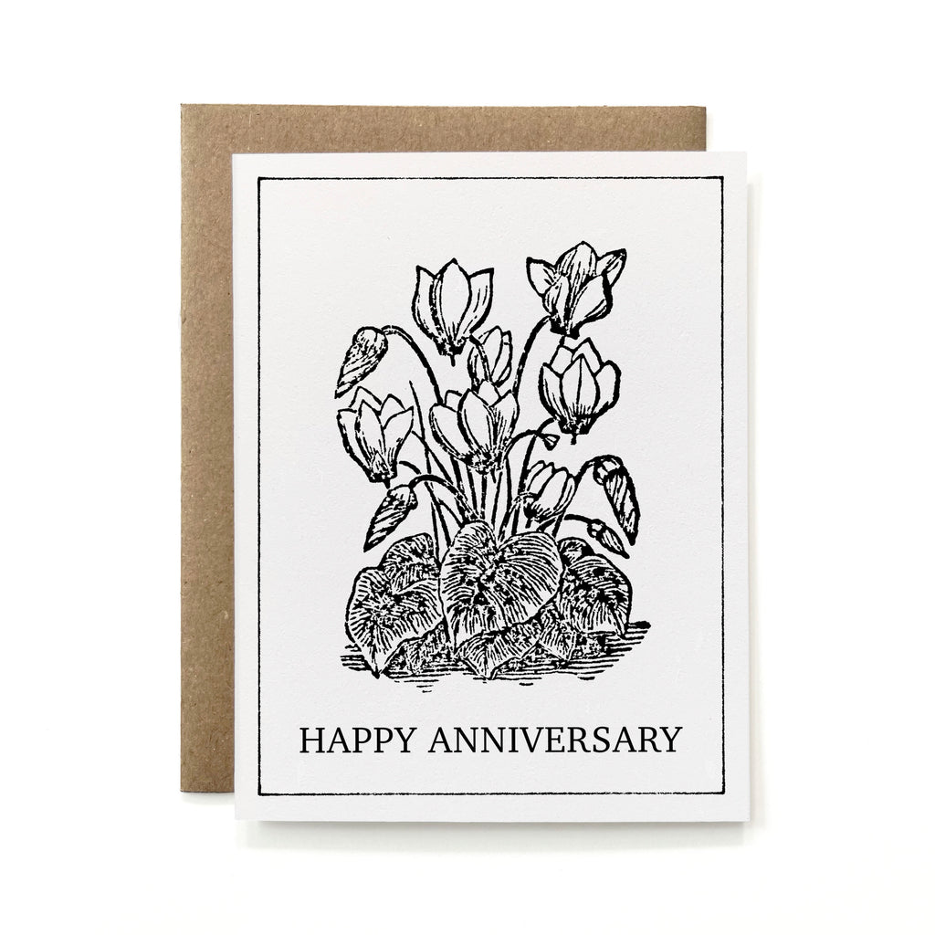 100% Recycled Botanical Anniversary Card - B&W Cyclamen