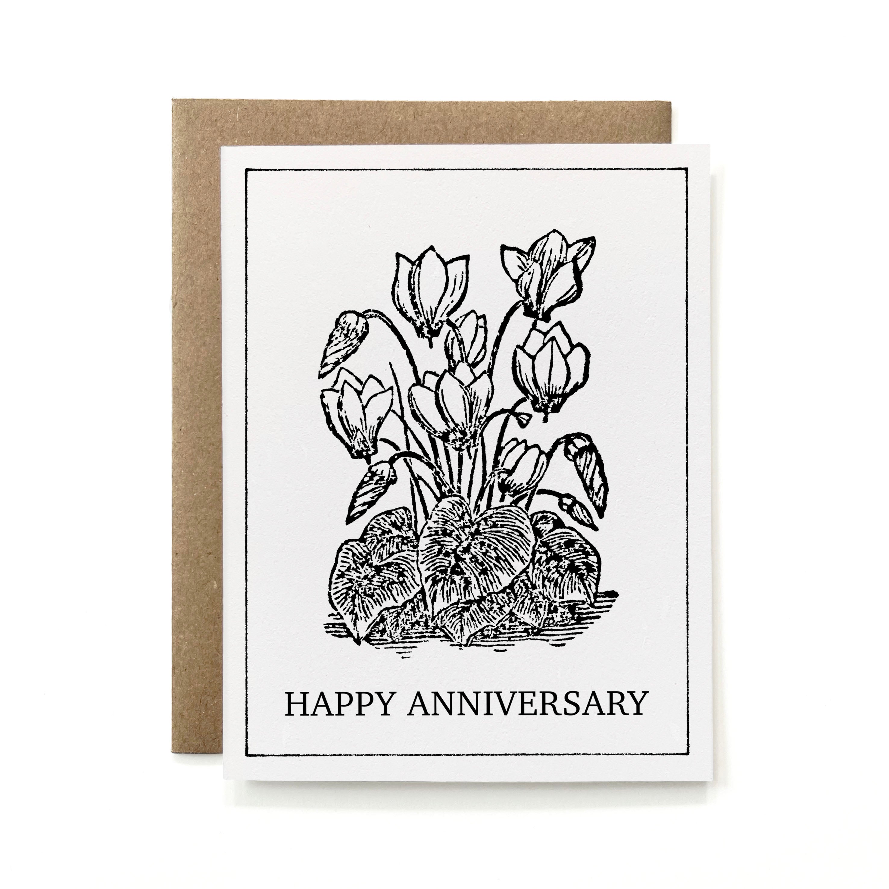 100% Recycled Botanical Anniversary Card - B&W Cyclamen