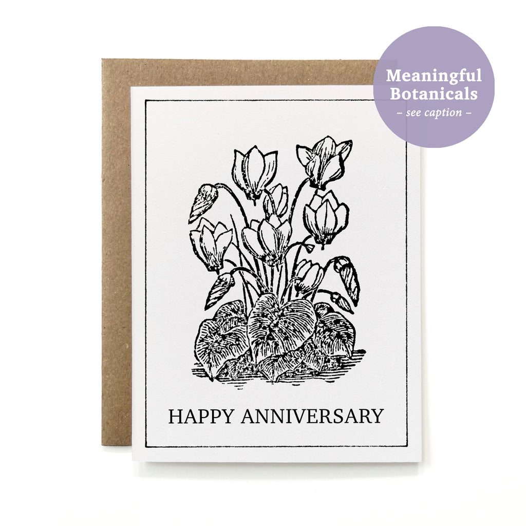 100% Recycled Botanical Anniversary Card - B&W Cyclamen