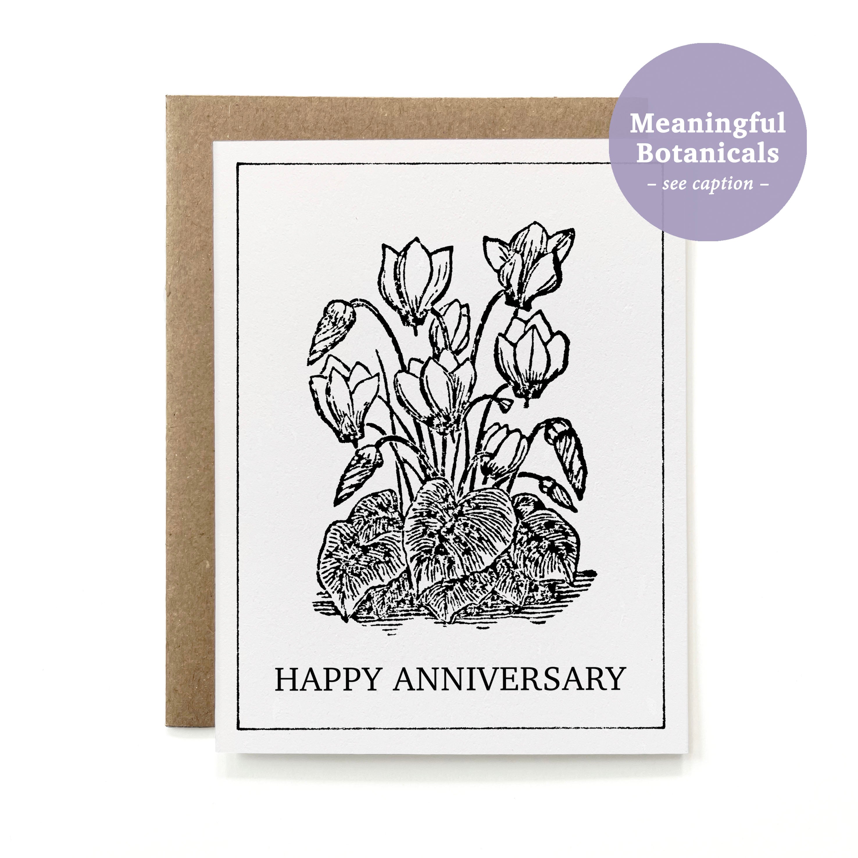 100% Recycled Botanical Anniversary Card - B&W Cyclamen