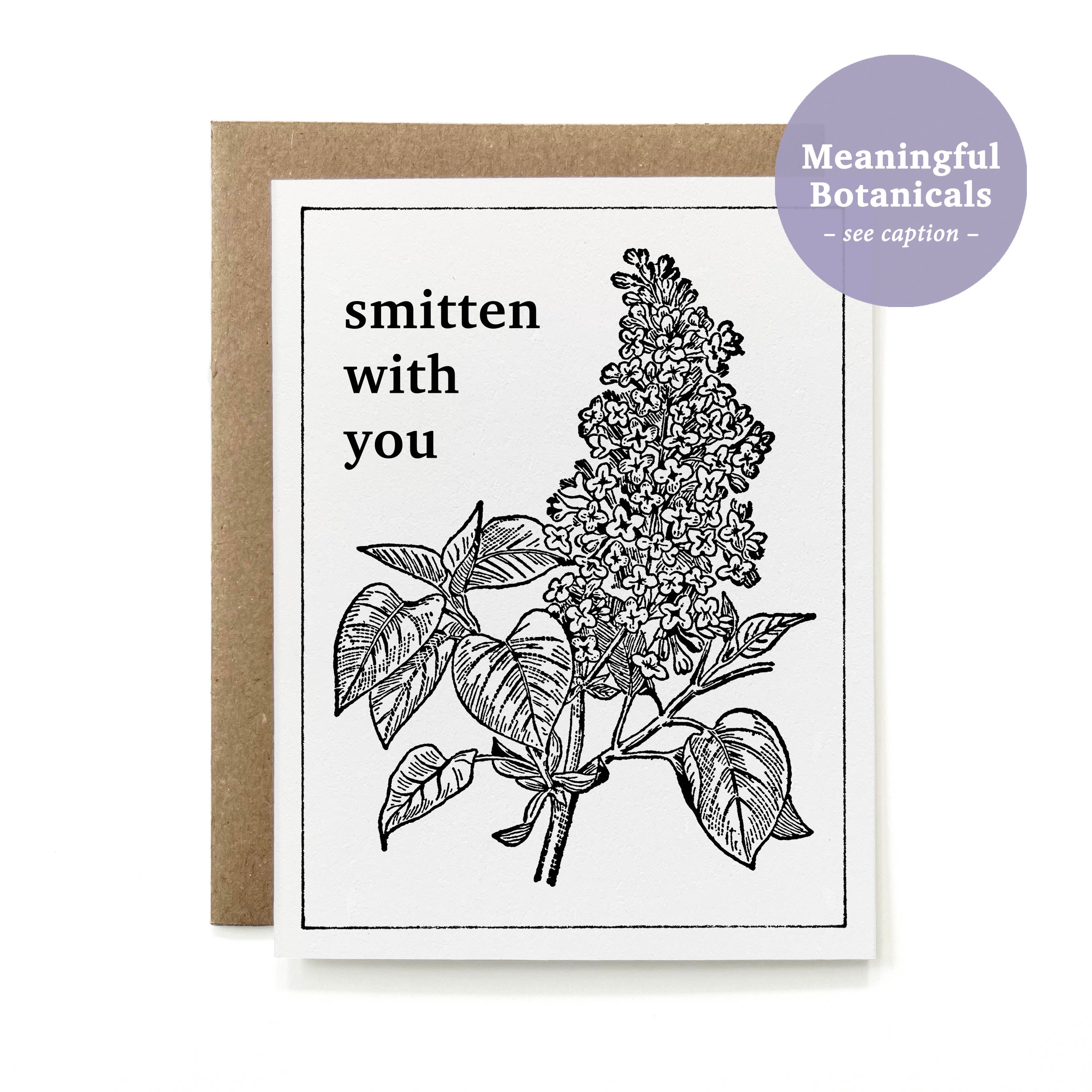 100% Recycled Botanical Smitten With You Card - B&W Lilac