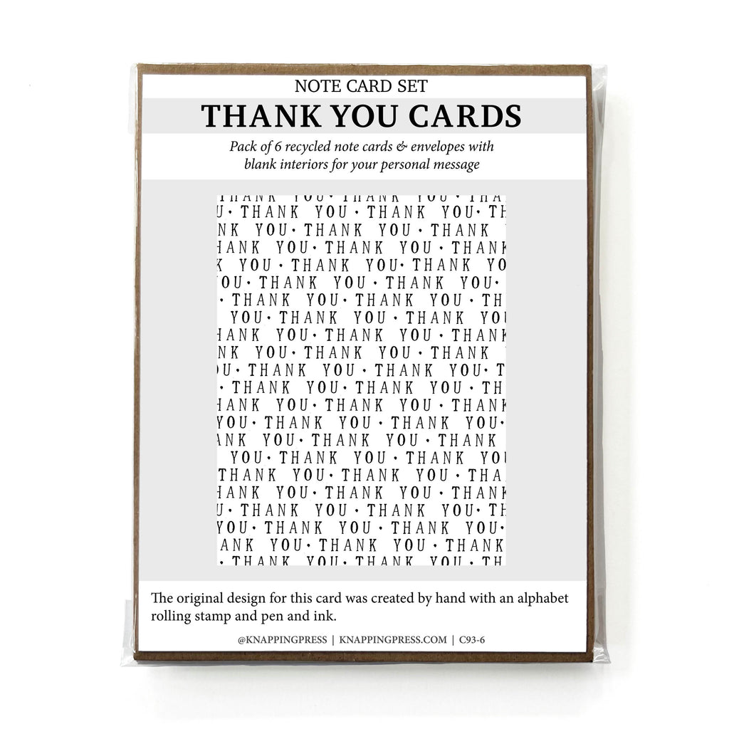 Set of 6 - 100% Recycled Thank You Cards - Minimalist Text