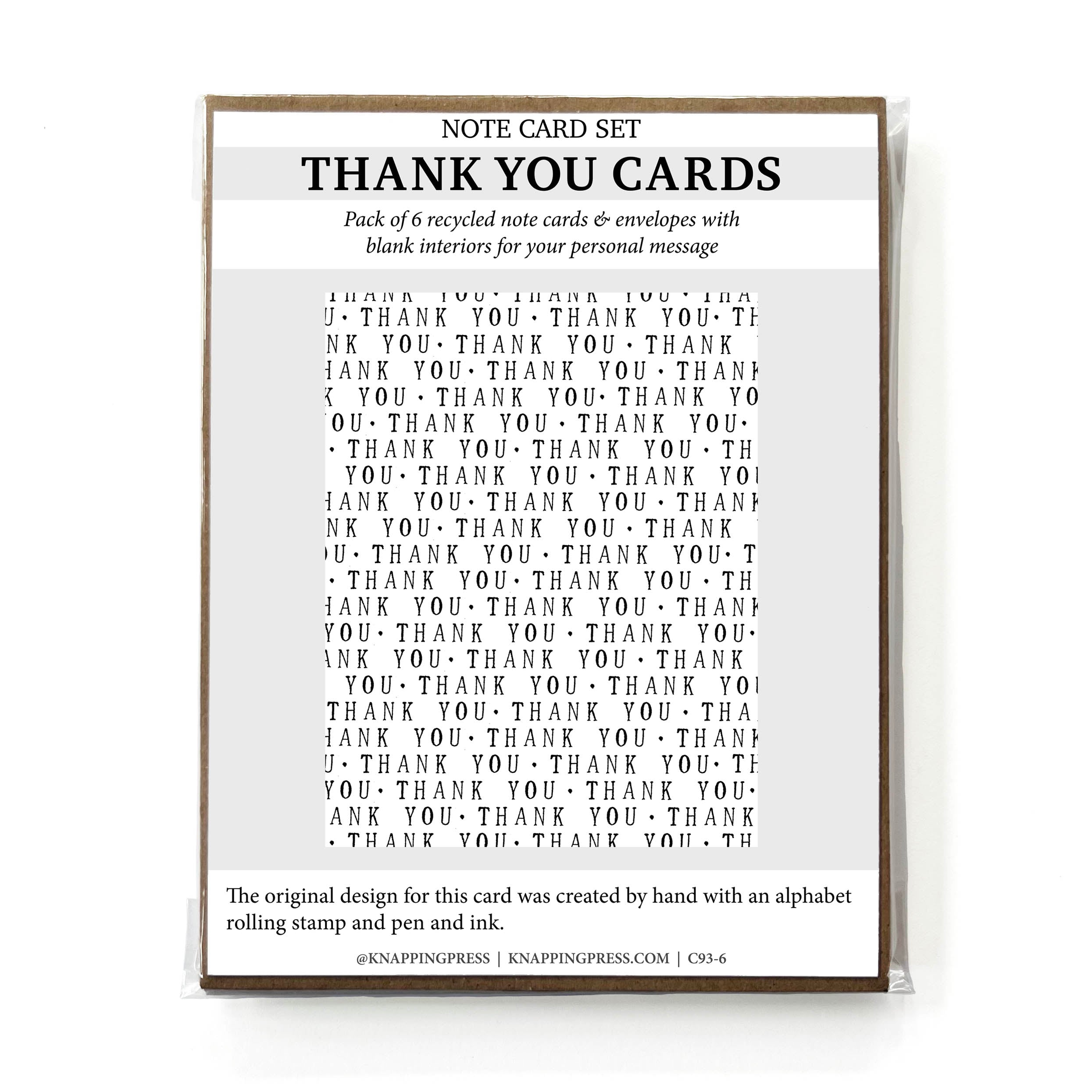 Set of 6 - 100% Recycled Thank You Cards - Minimalist Text