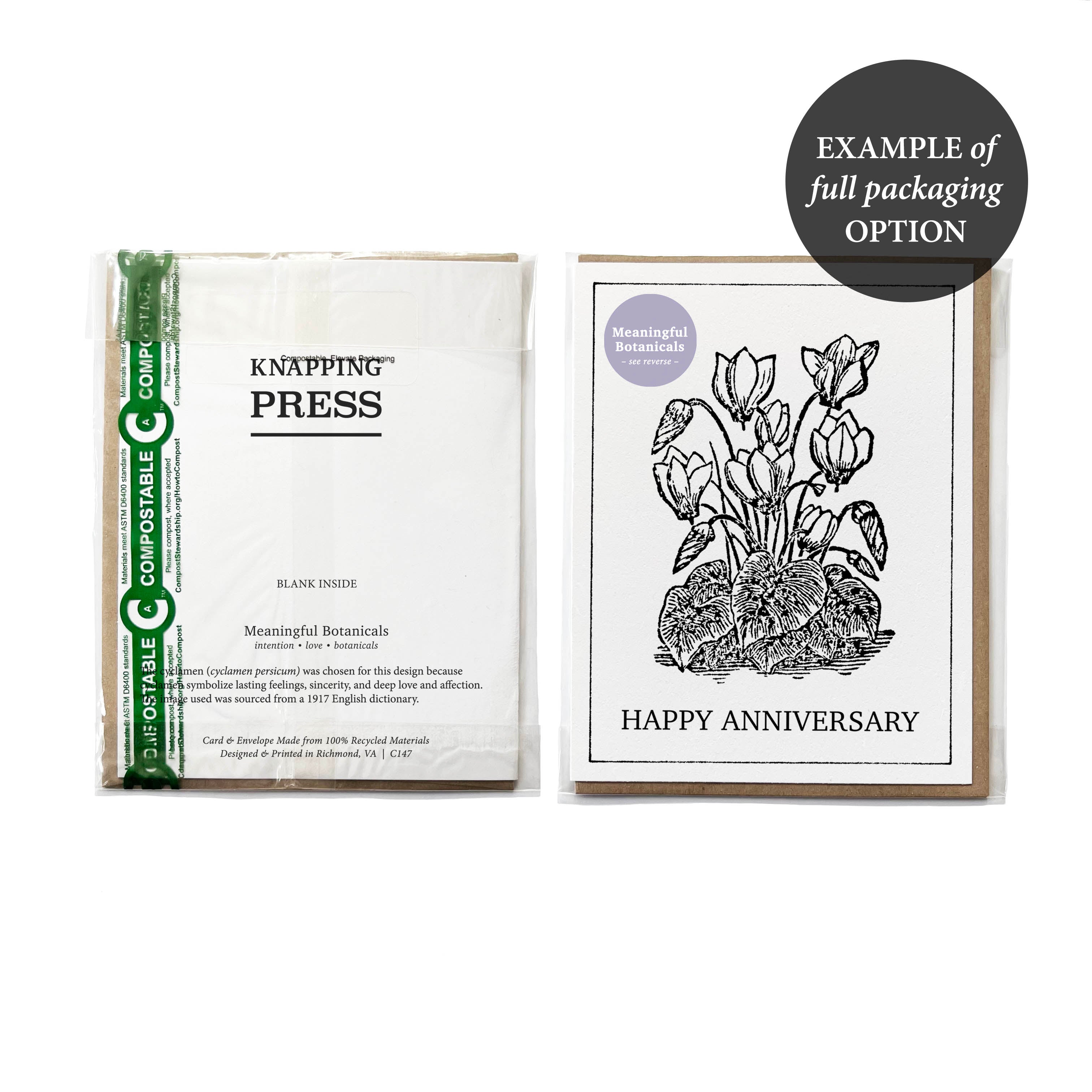100% Recycled Botanical Anniversary Card - B&W Cyclamen