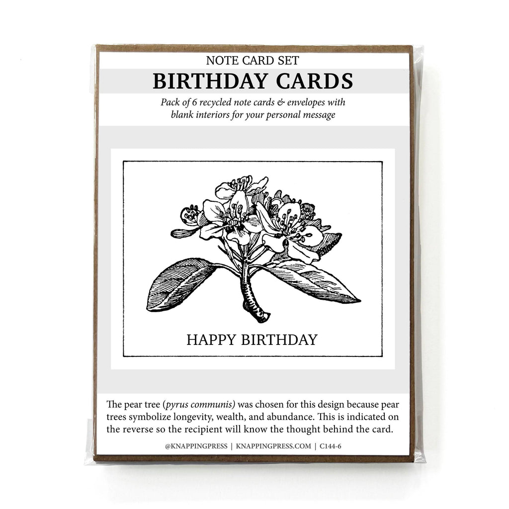 Set of 6 - 100% Recycled Birthday Cards - Pear Tree