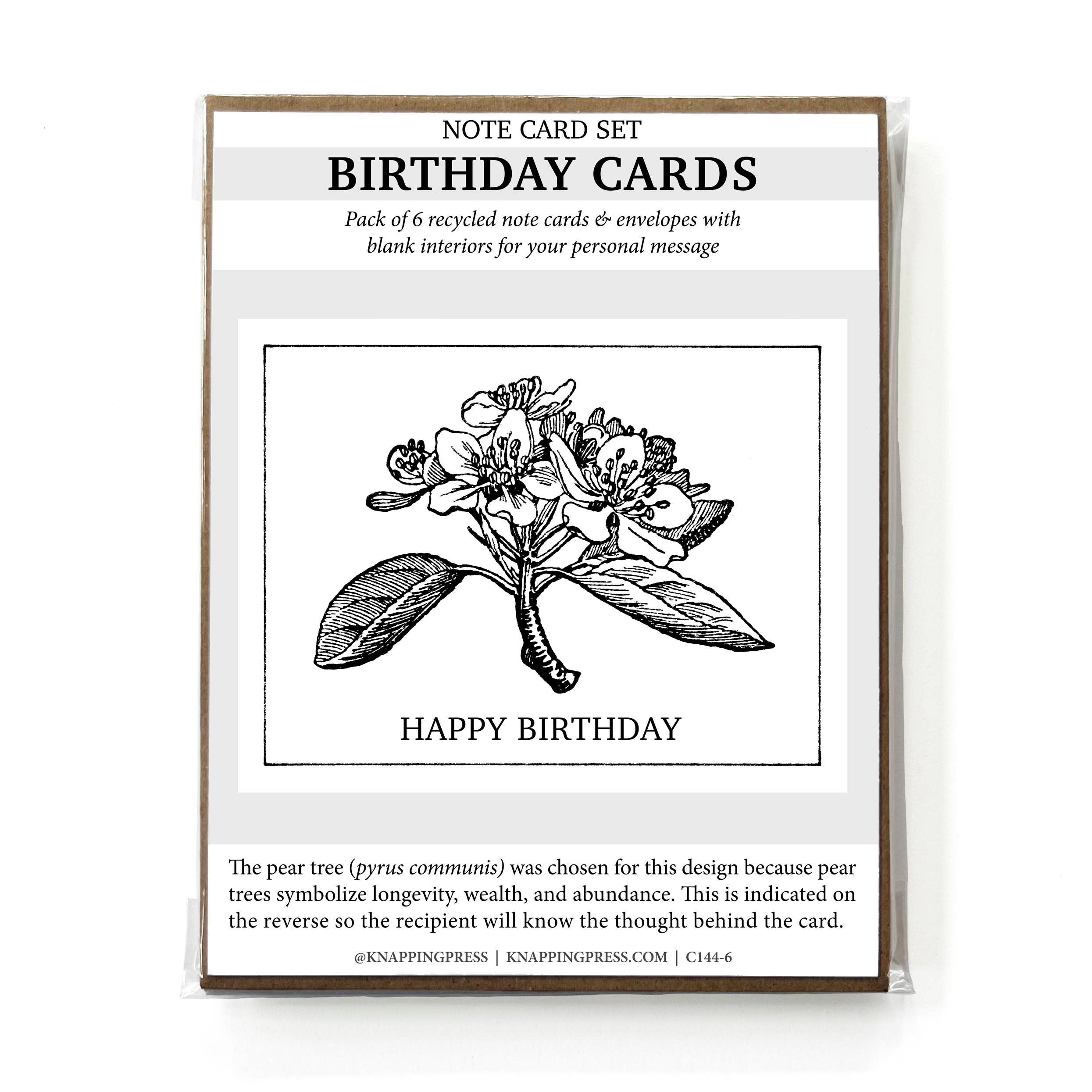 Set of 6 - 100% Recycled Birthday Cards - Pear Tree