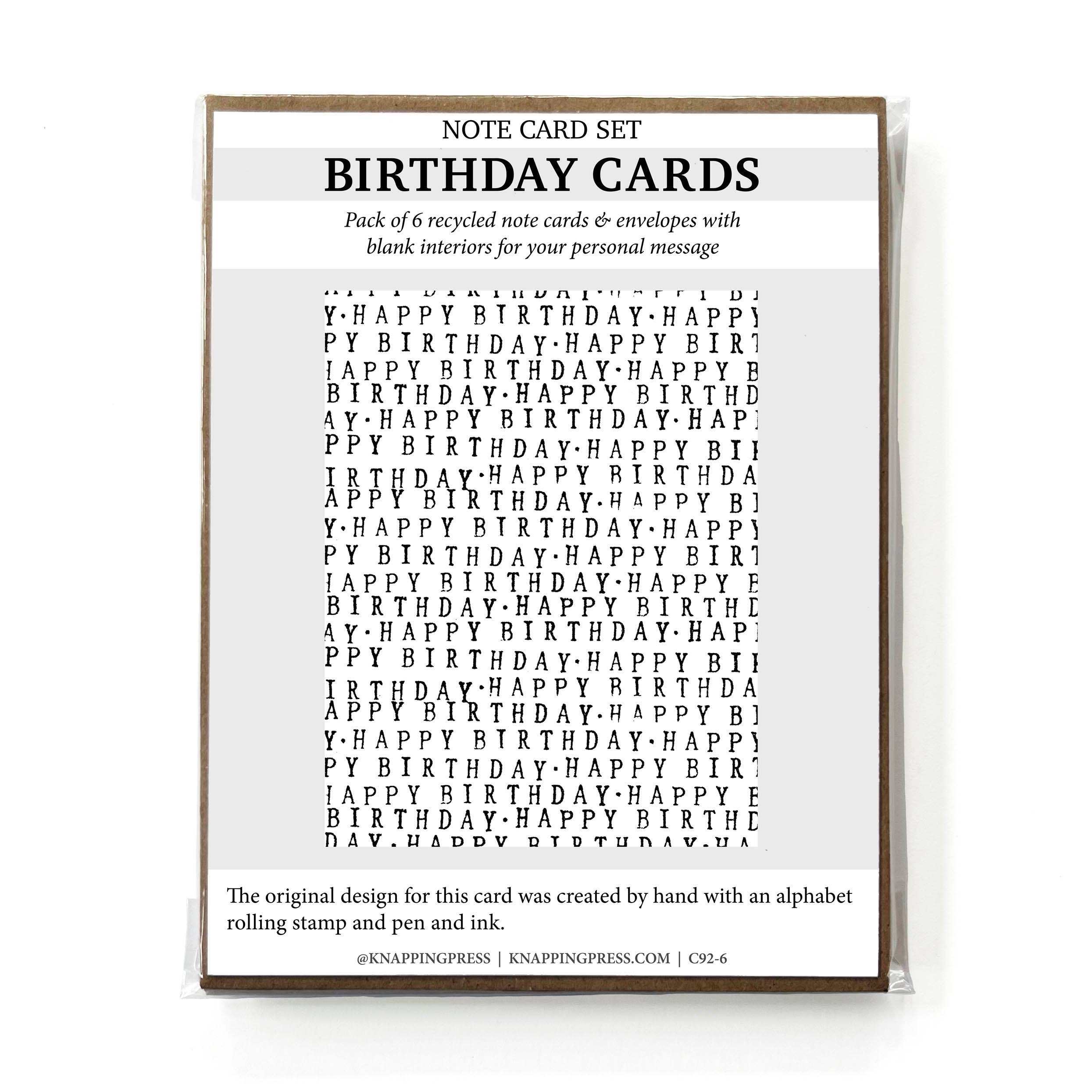 Set of 6 - 100% Recycled Birthday Cards - Minimalist Text